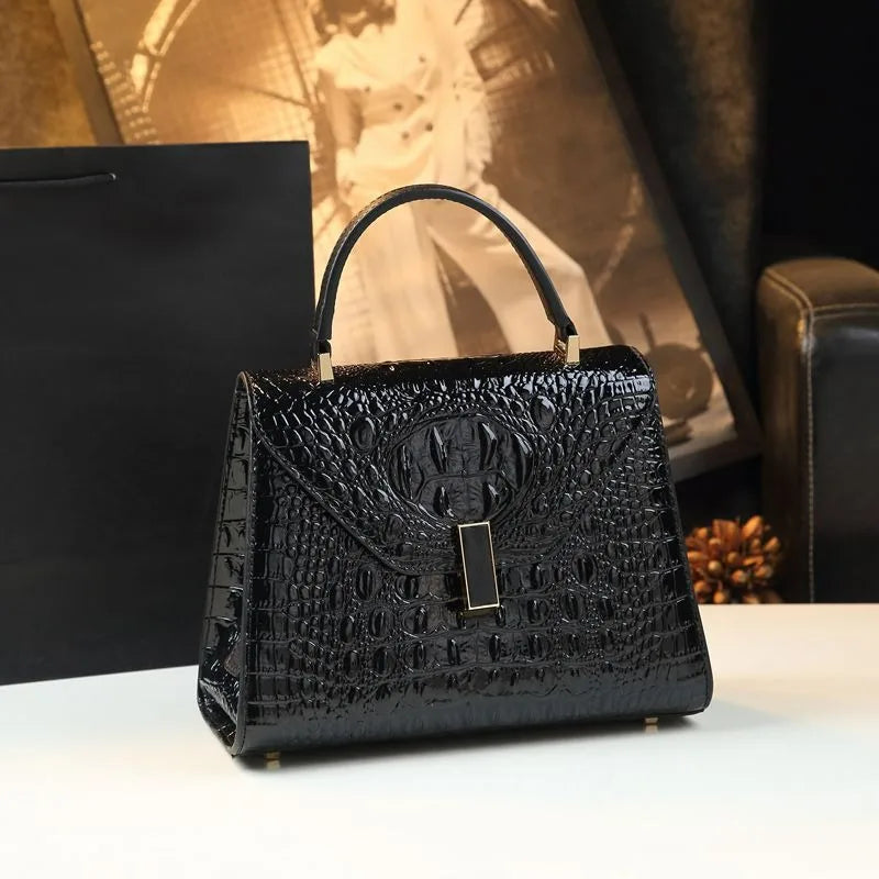 Croc-Texture Rotary Buckle Bag, Elegant PU Tote - product photo 4