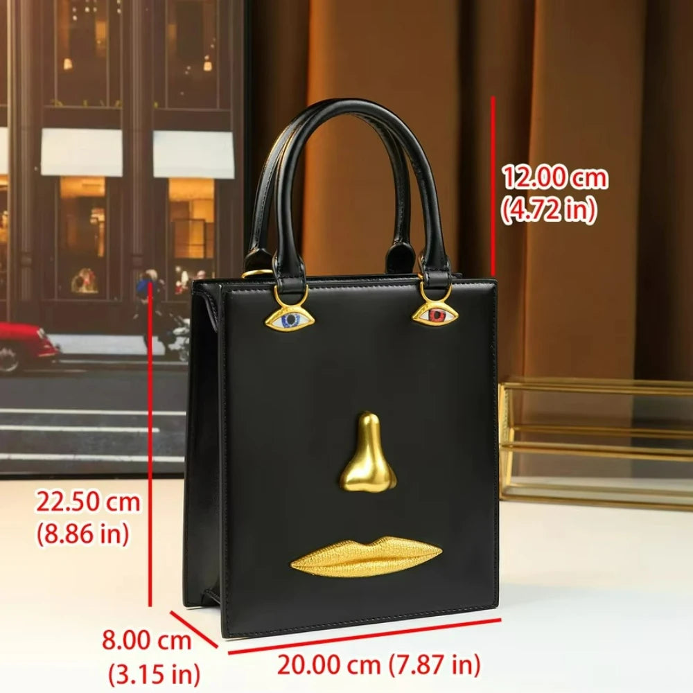 3D Metal Face Handbag, Vintage PU Art Bag - product photo 2