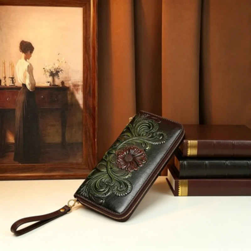 3D Embossed Floral Clutch, Long Wallet with Wristlet - product photo 4