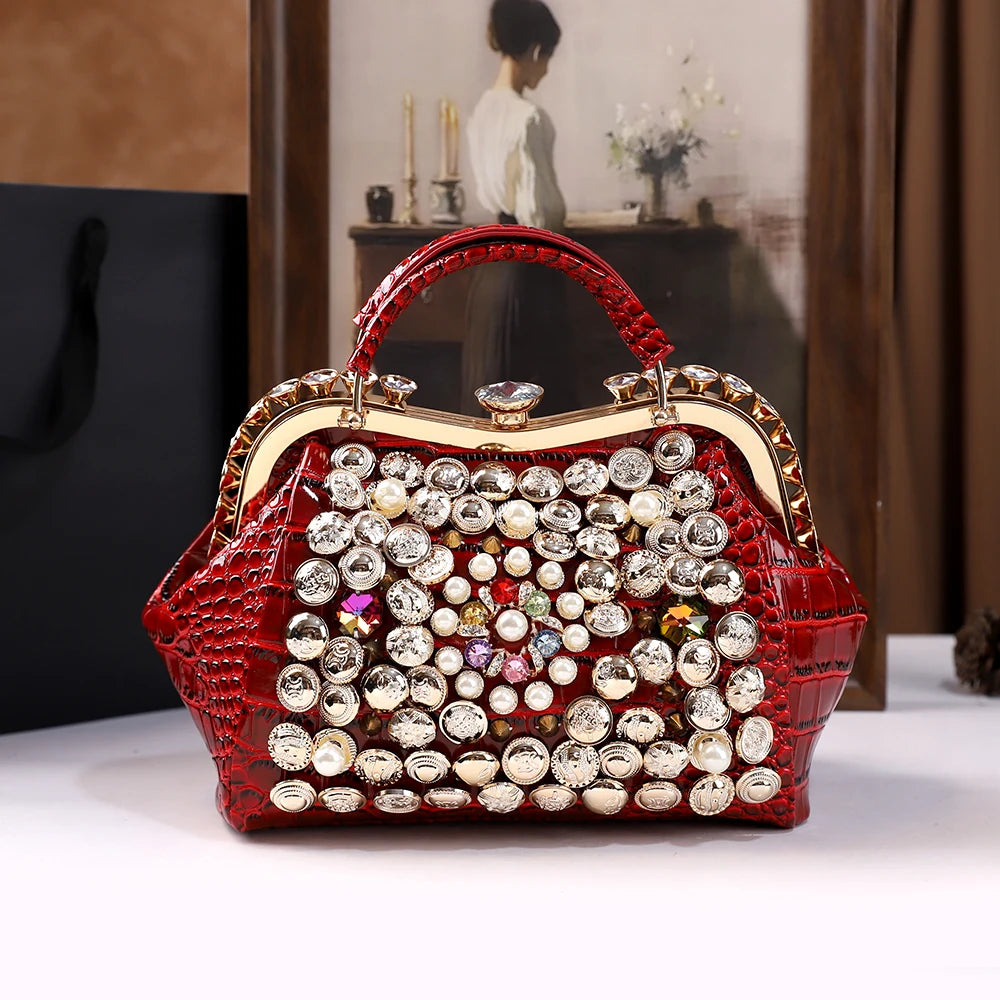 Hand-Beaded Rhinestone Crossbody Bag - product photo 4