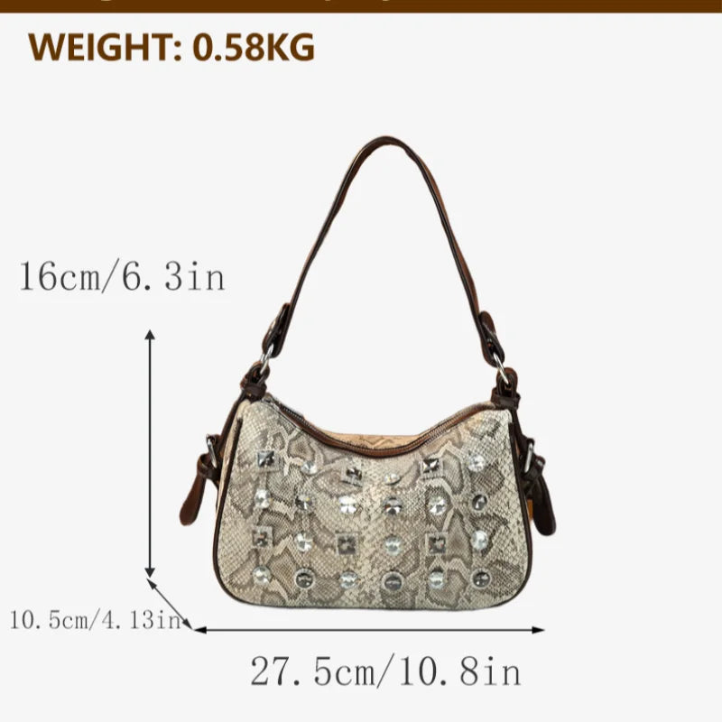 Python-Print Patent Bag with Rhinestones - product photo 6
