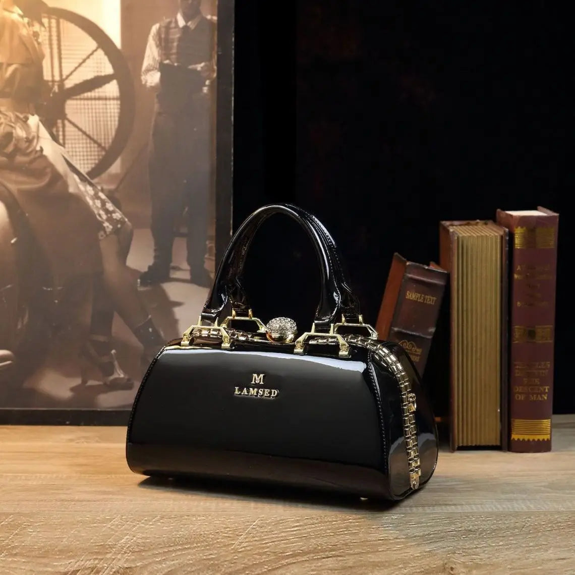 Solid-Colour Shoulder Bag with Stone Detail - product photo 4