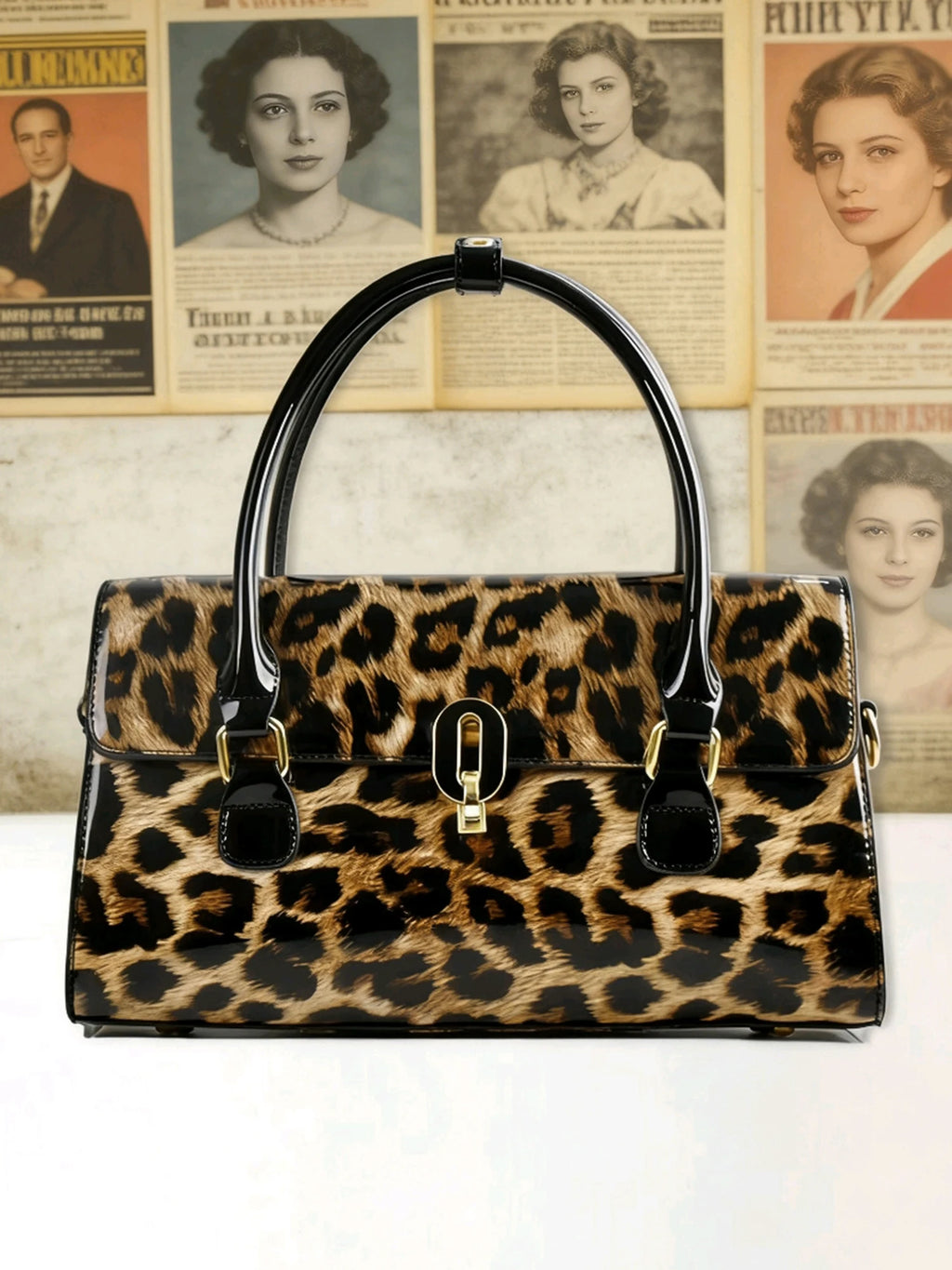 Leopard Patent Tote with Top Handle - product photo 2