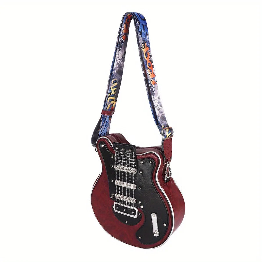 Bass Guitar-Shaped Crossbody Bag, Rivet-Studded Shoulder Bag - product photo 5