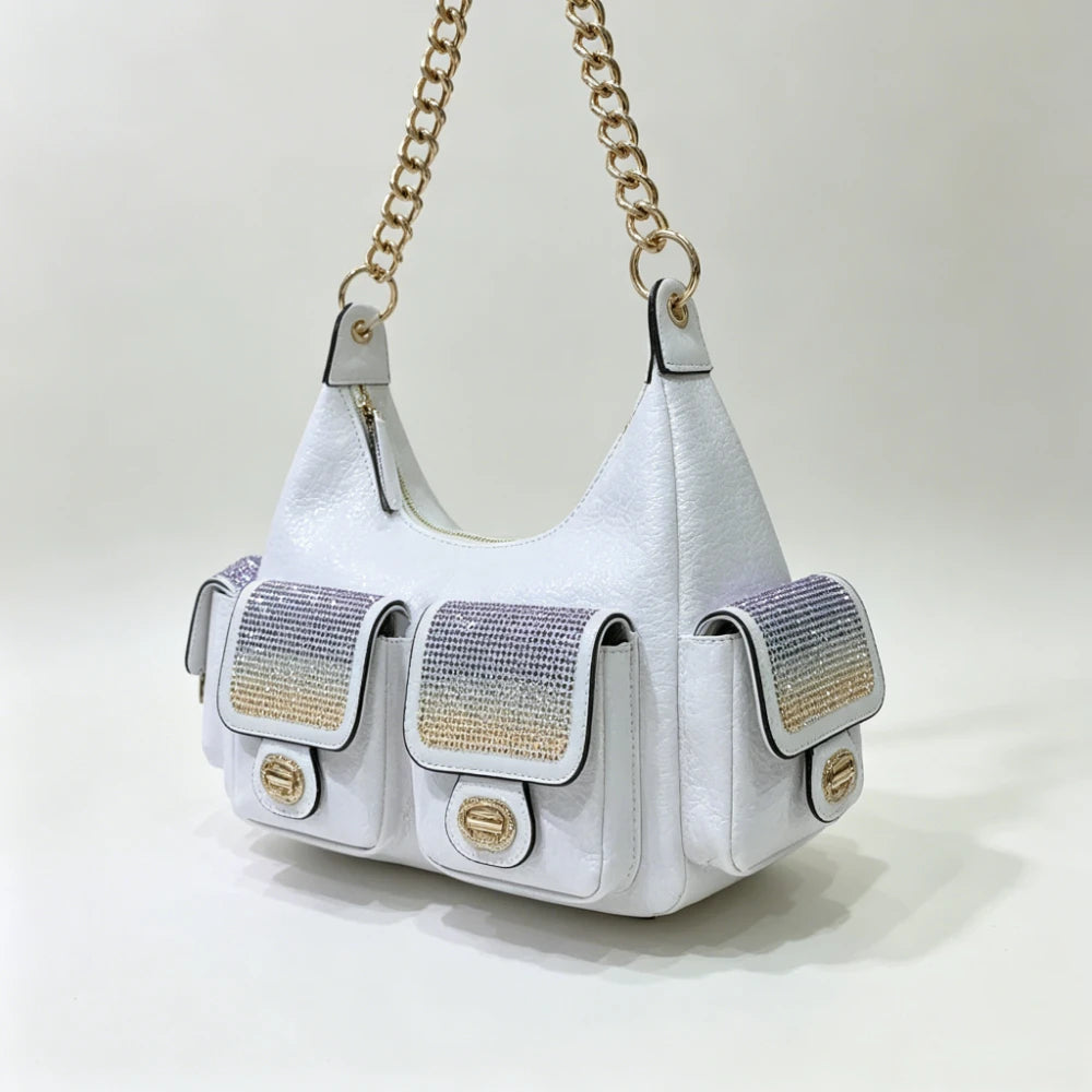 Rhinestone Multi-Pocket Hobo Bag, Chain-Strap Crossbody - product photo 4
