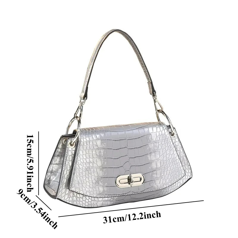 Croc-Pattern Saddle Bag, Mini Underarm Crossbody - product photo 4