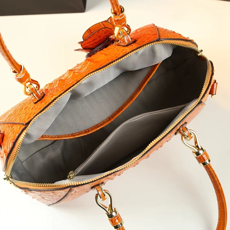 Croc-Print Top-Handle Satchel with Tassel - product photo 5