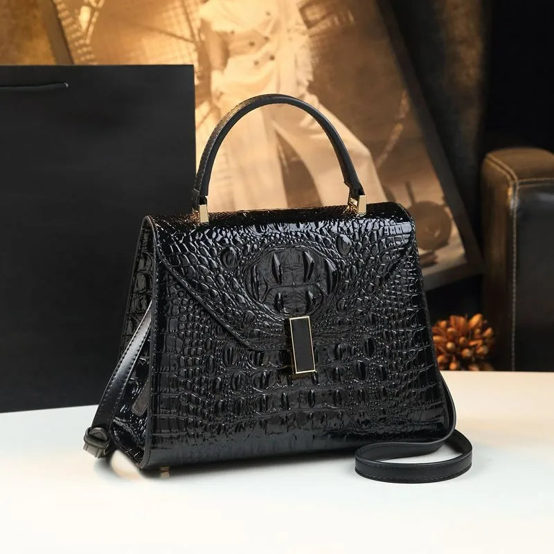 Croc-Texture Rotary Buckle Bag, Elegant PU Tote - product photo 3