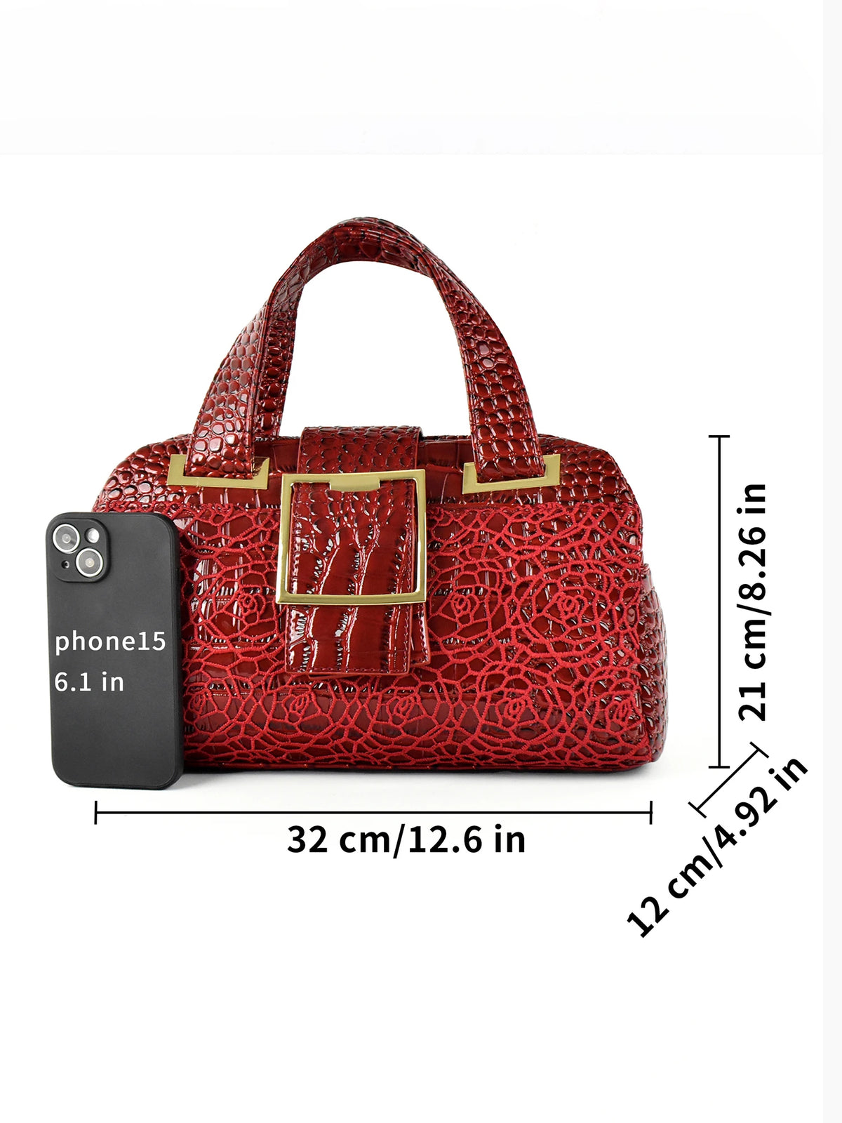 Croc-Embossed Floral Tote, Gold-Buckle Shoulder Bag - product photo 4