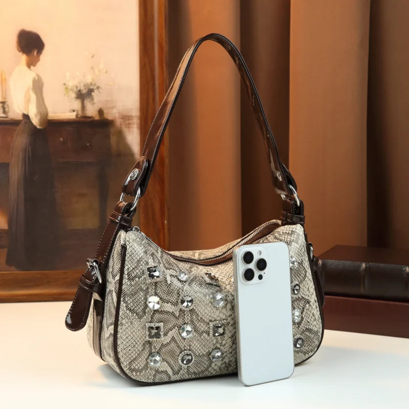 Python-Print Patent Bag with Rhinestones - product photo 2