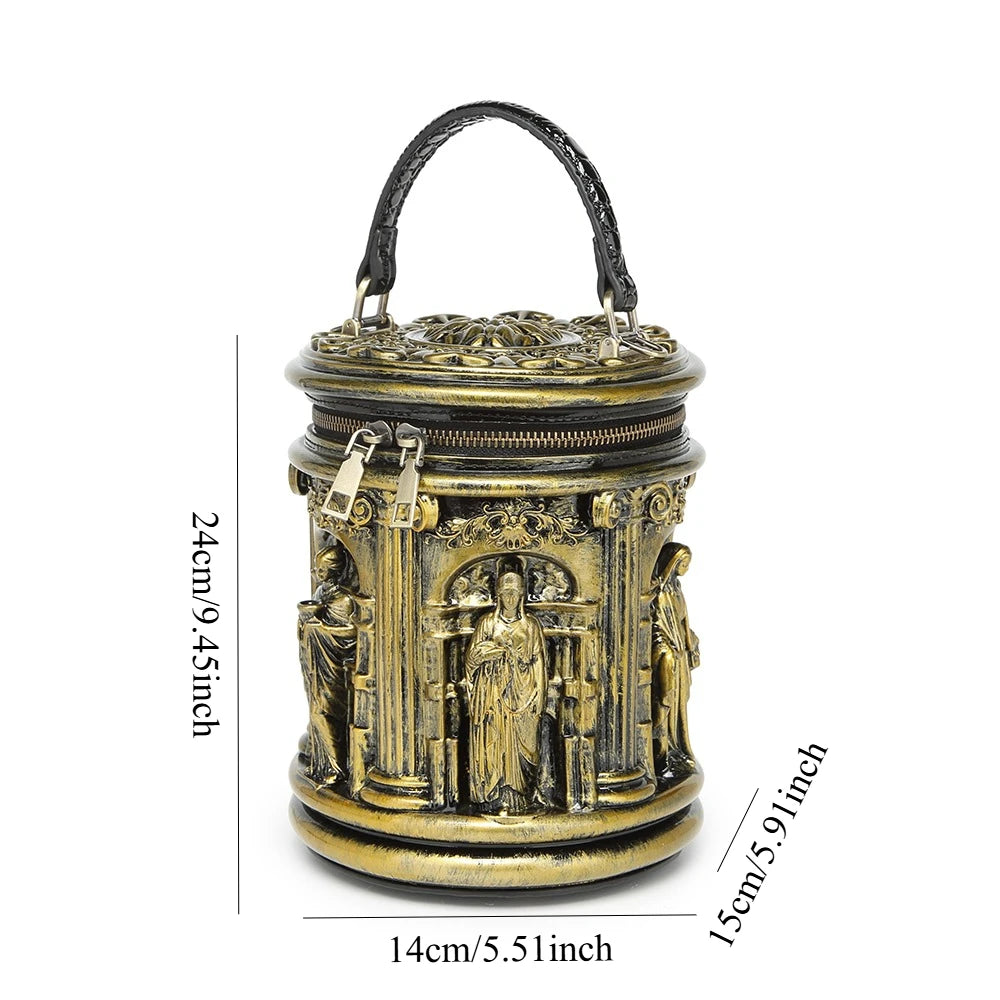 Embossed Barrel Bag, Vintage PU Crossbody - product photo 3